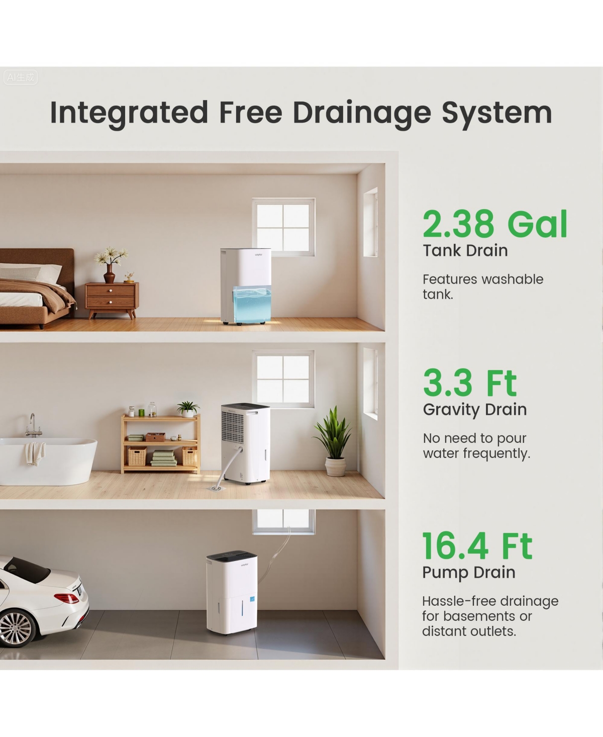 Waykar 150 Pint Energy Star Dehumidifier with Pump for Home, Basement & Large Space, 7000 Sq. Ft
