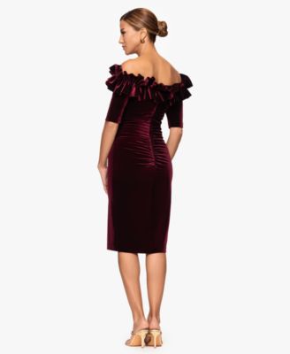 Women's Velvet Off The Shoulder Ruffle Cocktail Dress