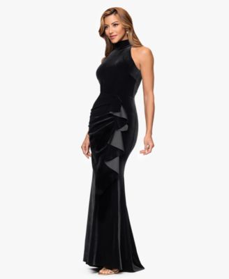 Women's Halter Neck Side Ruched Velvet Gown