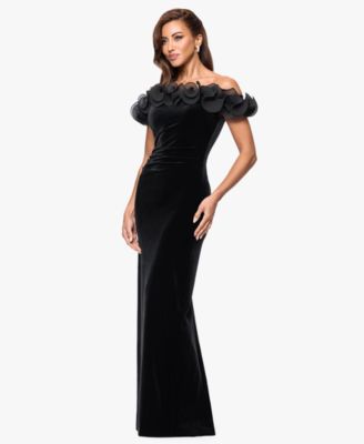 Women's Velvet Off The Shoulder Ruffle Dress