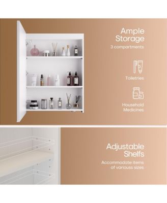 32x24 inch LED Lighted Medicine Cabinet with Mirror, Moisture-Resistant Wood, Stepless Dimmable, 3000K/5500K, Defogger, Adjustable Shelf, Flat-Pack Design – Assembly Required (White)