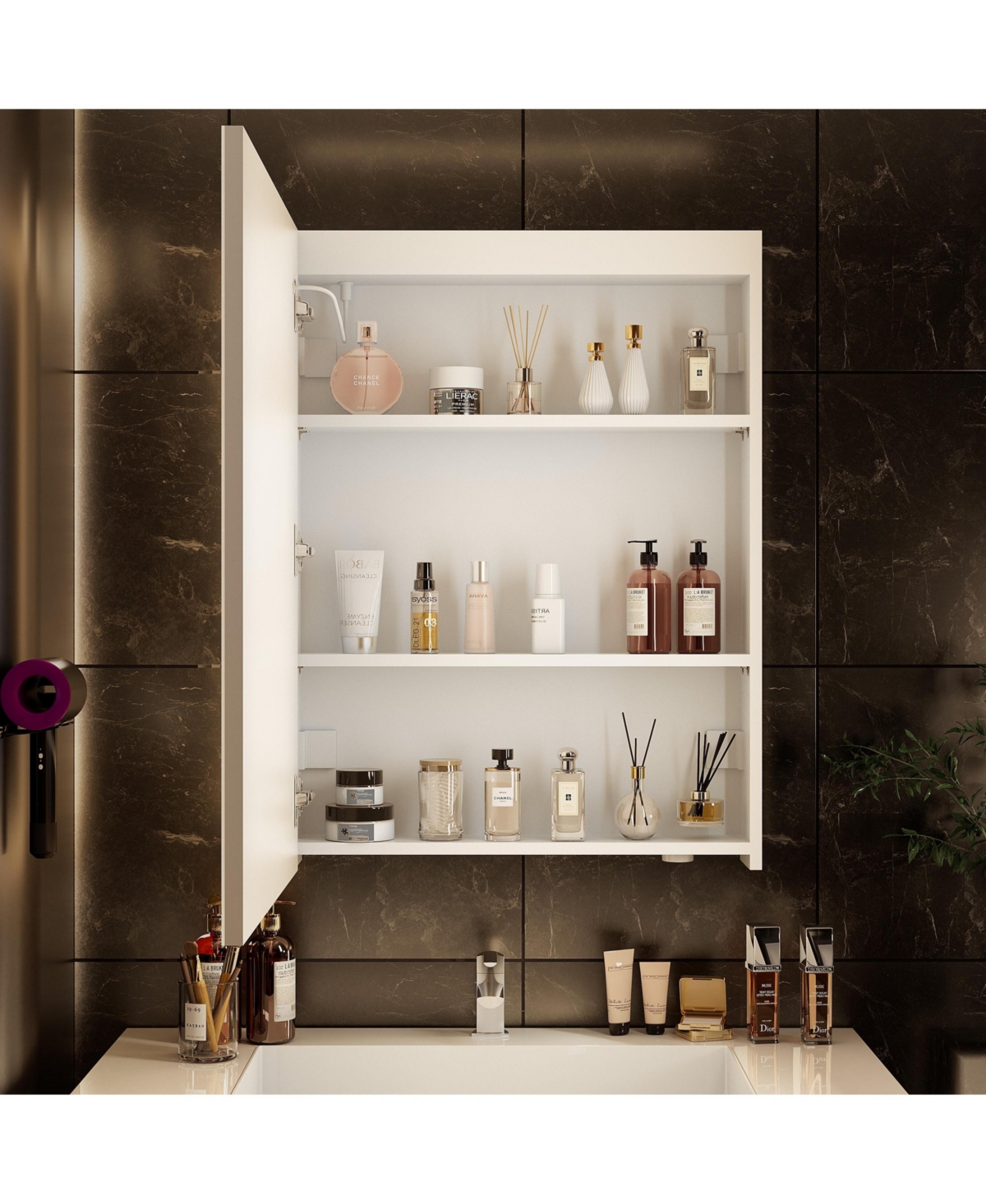 Hauschen Home 28x20 inch Led Lighted Medicine Cabinet with Mirror, Moisture-Resistant Wood, Stepless Dimmable, 3000K/5500K, Defogger, Adjustable Shelf