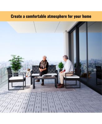 30-Pack 12'' Acacia Hardwood Checker Pattern Interlocking Deck Tiles Light Gray