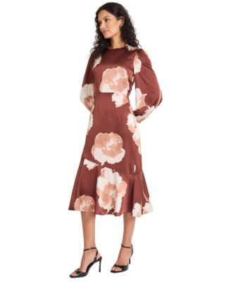 Women's Long Sleeve Flower Midi Dress