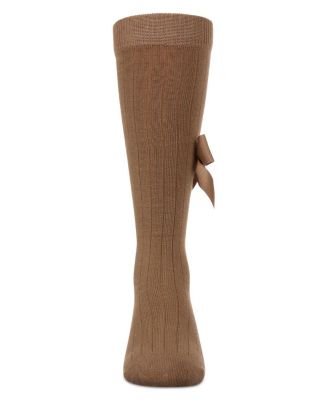 Big Girls Ribbed Stretch Cotton Bow Trim Knee Sock