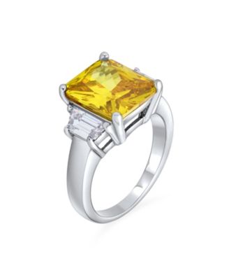 Art Deco Style Sterling Silver 8CTW Yellow CZ Rectangle Emerald Cut Cocktail Statement Ring Cubic Zirconia Baguette Stepped Side Stones