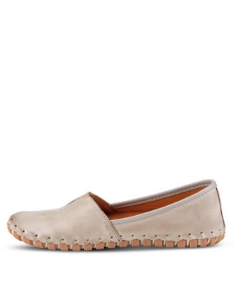 Kathaleta Leather Slip-On Comfort Flats with V-Elastic Notch, Arch Support & Removable Insole