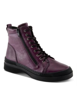 Hoylein Leather Combat-Style Boot with Double Zippers and Removable Insole