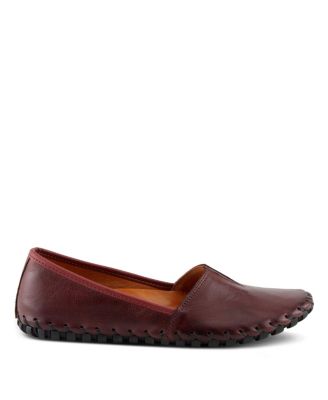 Kathaleta Leather Slip-On Comfort Flats with V-Elastic Notch, Arch Support and Removable Insole