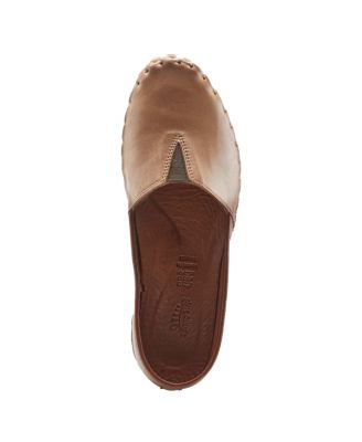 Kathaleta Leather Slip-On Comfort Flats with V-Elastic Notch, Arch Support & Removable Insole