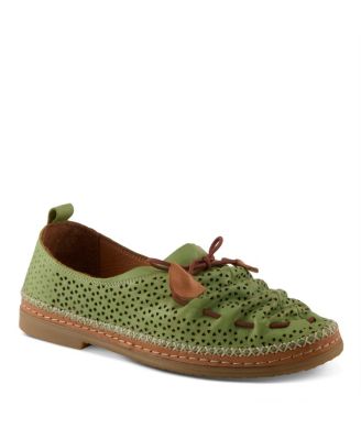 BERNA-PERF Leather Perforated Slip-On Flats with Elastic Laces