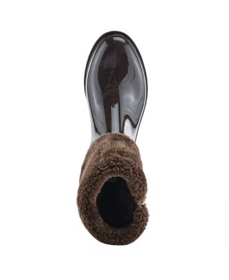 Wellies Faux Fur Trim Waterproof Rain Boot with Zipper and Padded Insole