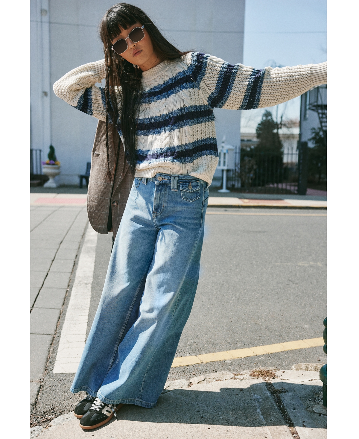 Free People Women's Frankie Striped Cotton Cable Knit Sweater