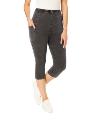 Women's Plus Size Stretch-Cotton Knit Pull-On Pocket Capri Leggings