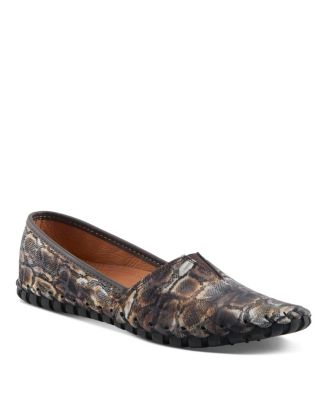 Kathaleta-Spice Metallic Croco Slip-On Leather Flats with Removable Insole and Arch Support