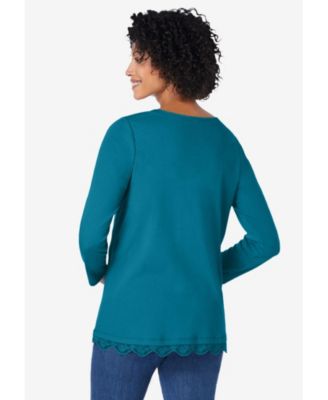 Plus Size Layered-Look Lace Trim Tee