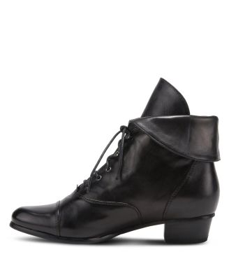 Galil Polished Leather Lace-Up Bootie with Fold-Over Cuff and Stacked Heel