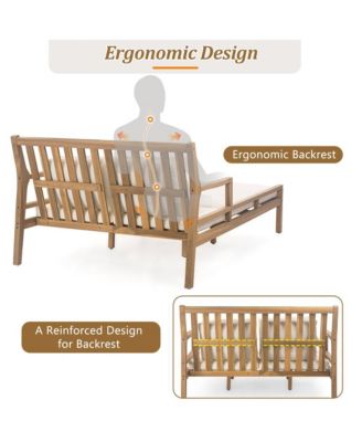 Teak Daybed Chaise Lounges 4 Pillows & Curved Armrests