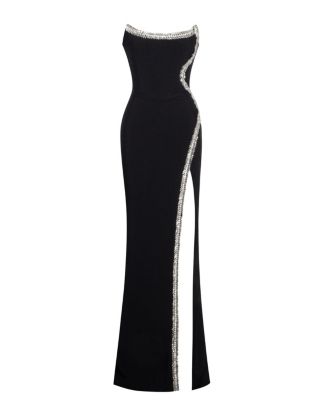 Women Xoana Black Crystal Embellished High Slit Gown