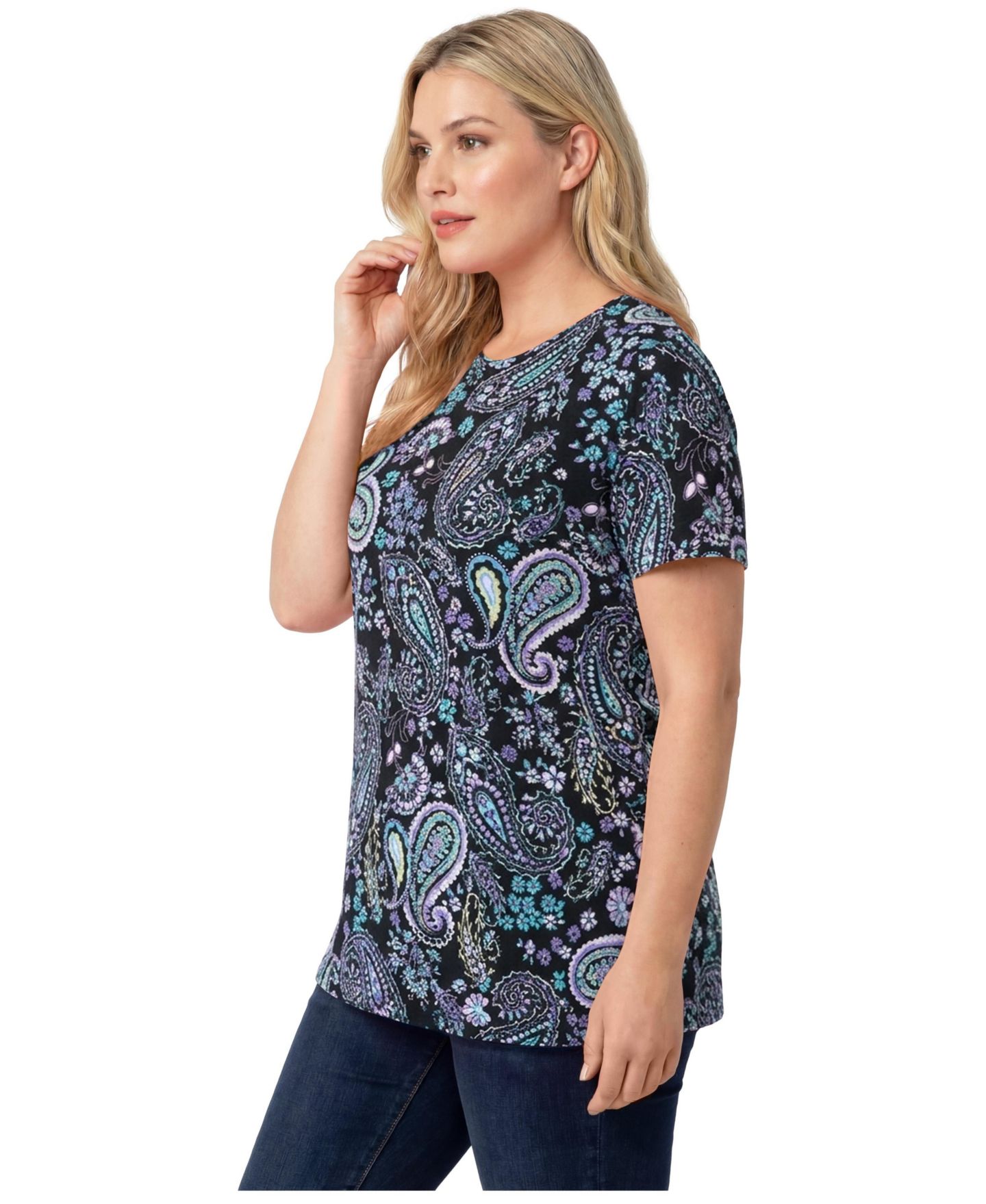Женская футболка Woman Within Within Perfect Printed Short-Sleeve Crewneck, цвет: Чёрный — фото 4