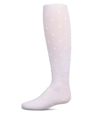 Girls Opaque Polka Dot Bow-Trimmed Flocked Tights