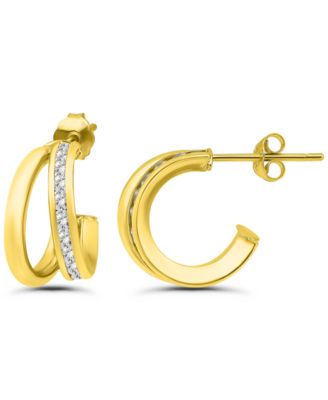 Cubic Zirconia Combo Half Hoop Earrings (1-7/8 ct. t.w.) in 18K Gold Over Sterling Silver, Macy's Exclusive