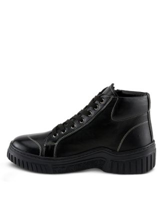 LOEVA Leather High-Top Sneaker Boot with Removable Insole and Zipper Access