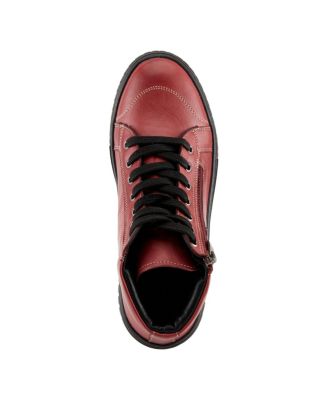 LOEVA Leather High-Top Sneaker Boot with Removable Insole and Zipper Access