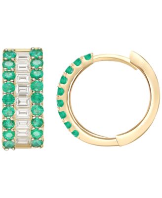 Gemstone and Diamond Hoop Earrings (1/4 ct.t.w.) in 14K Gold (also in 14K White Gold)