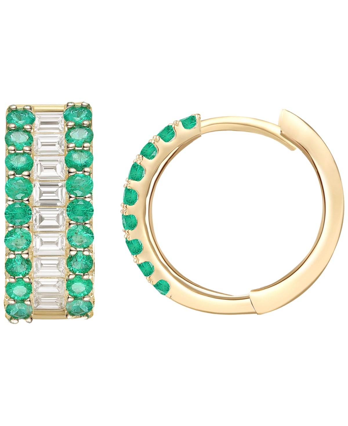 Macy's Gemstone And Diamond Earrings (1/4 Ct.t.w.) In 14k Gold And White Gold In Green