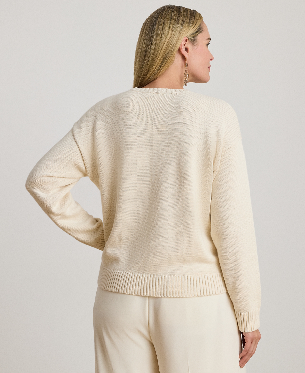 Ralph Lauren Plus Size Intarsia-knit Golden Retriever Crewneck Sweater In Brown