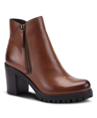 DEALEY Leather Booties with Double Zippers and Lug Platform Sole