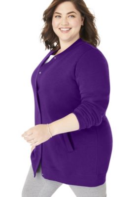 Plus Size Fleece Baseball Jacket