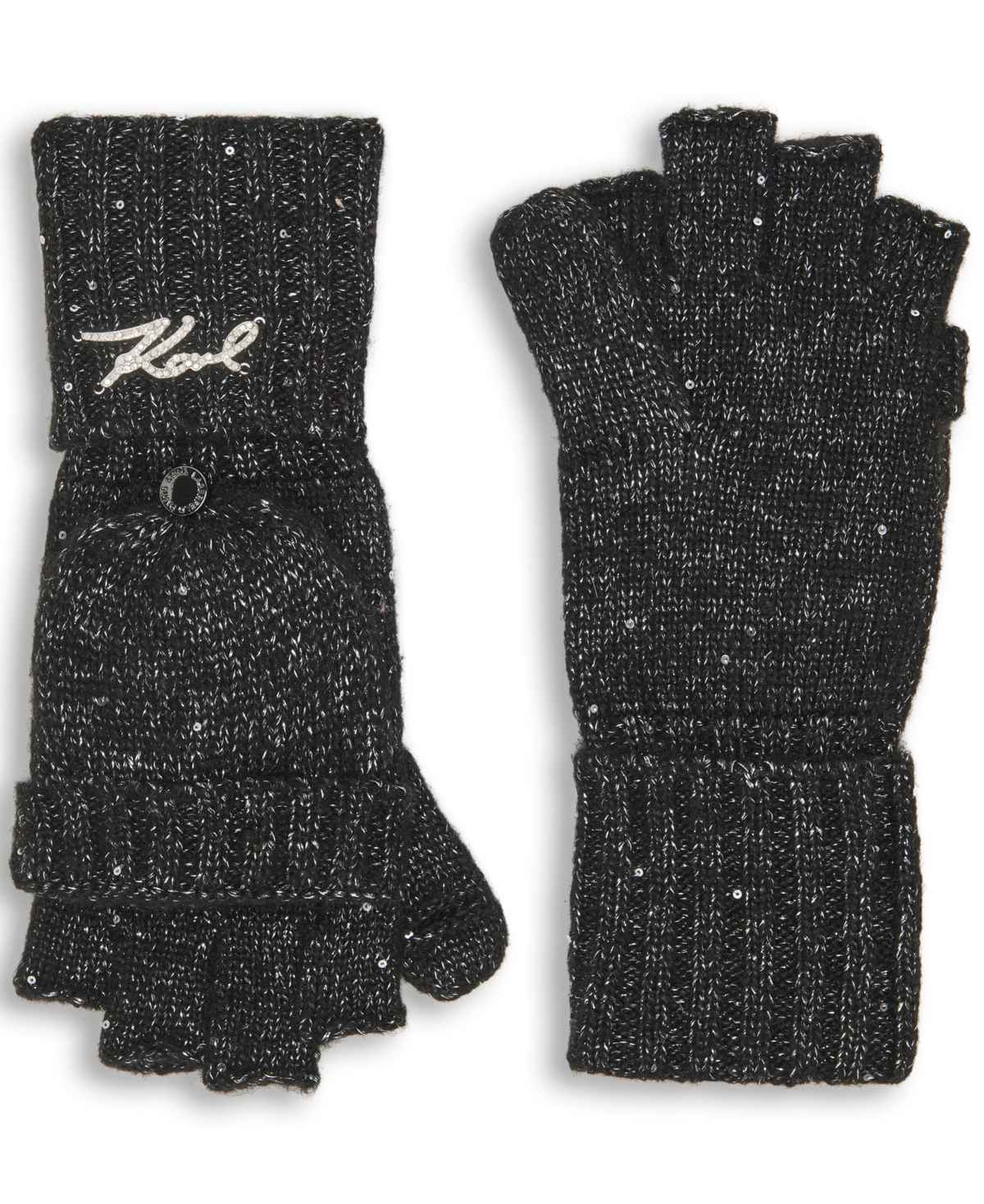 Karl Lagerfeld Women's Sequin Flip Top Gloves In Black