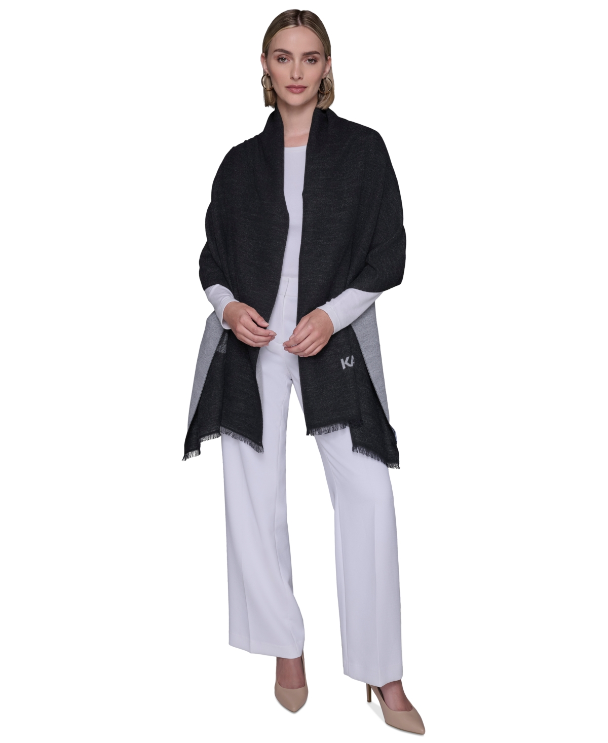 Karl Lagerfeld Women's Crystal Karl And Choupette Blanket Scarf In Black