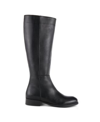 Hightail Knee-High Leather Boot with Calf Elastic Gore and Low Stacked Heel