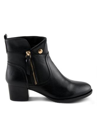 Nazca Leather Ankle Bootie with Gold Snap Button and Functional Zipper