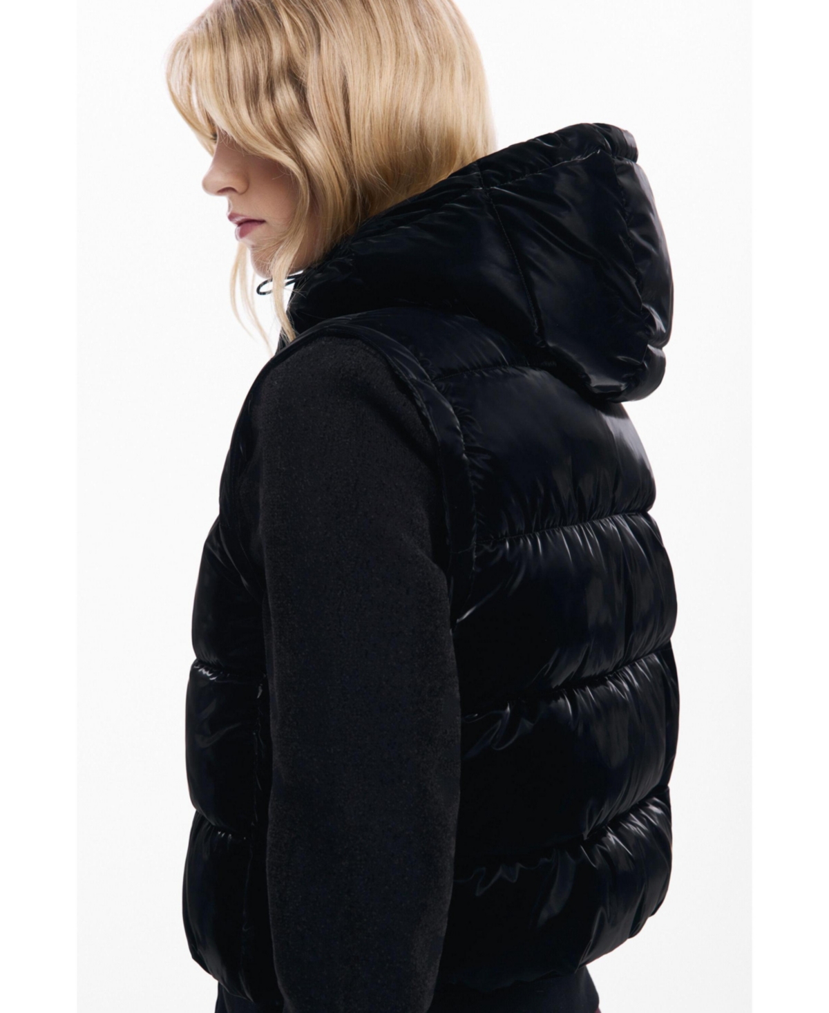 Desigual Convertible Quilted Puffer Jacket With Removable Hood In Black
