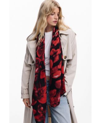 Women's Rectangular scarf with red flowers