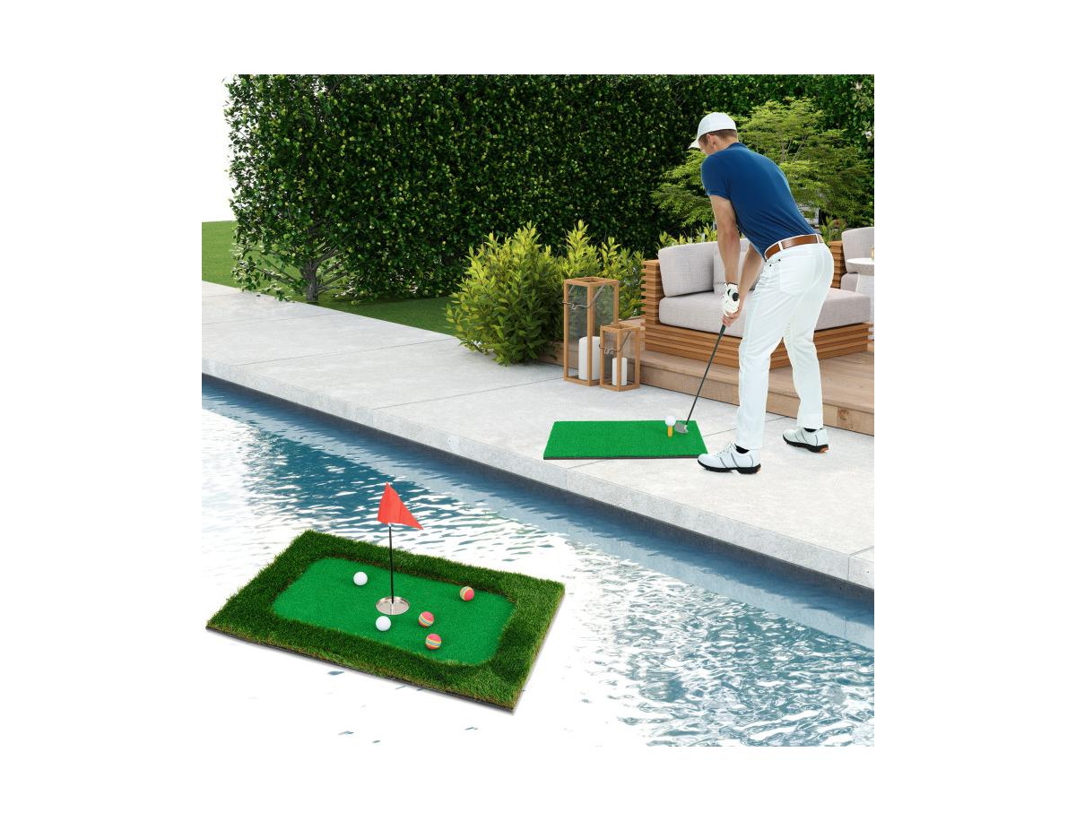 Floating Golf Green Set with 6 Balls and Flag for Pool or Backyard Practice