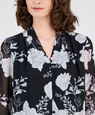 Women's Printed Button-Front Blouse