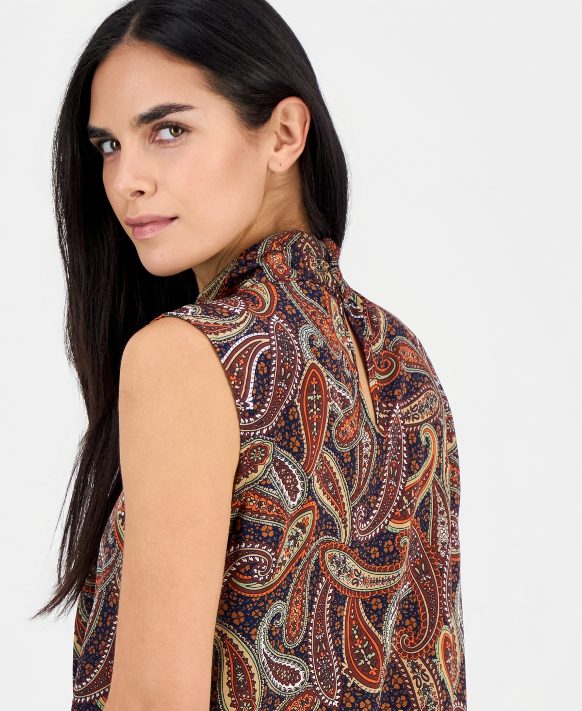 Tahari Asl Petite Paisley Print Sailor Tie Blouse In Multi