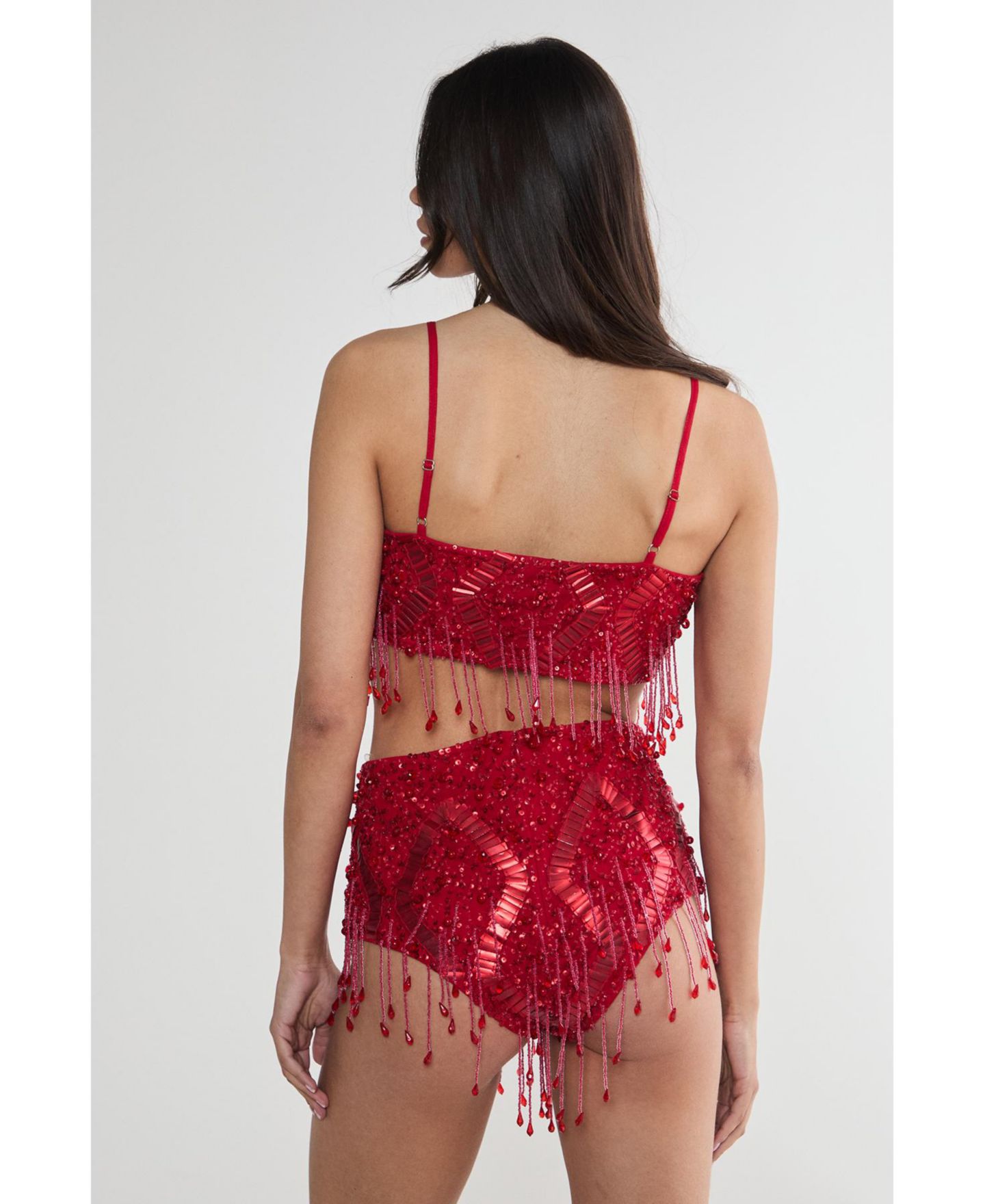 Женский топ Nasty Gal Embellished Tassel Beaded Crop, цвет: Красный — фото 3