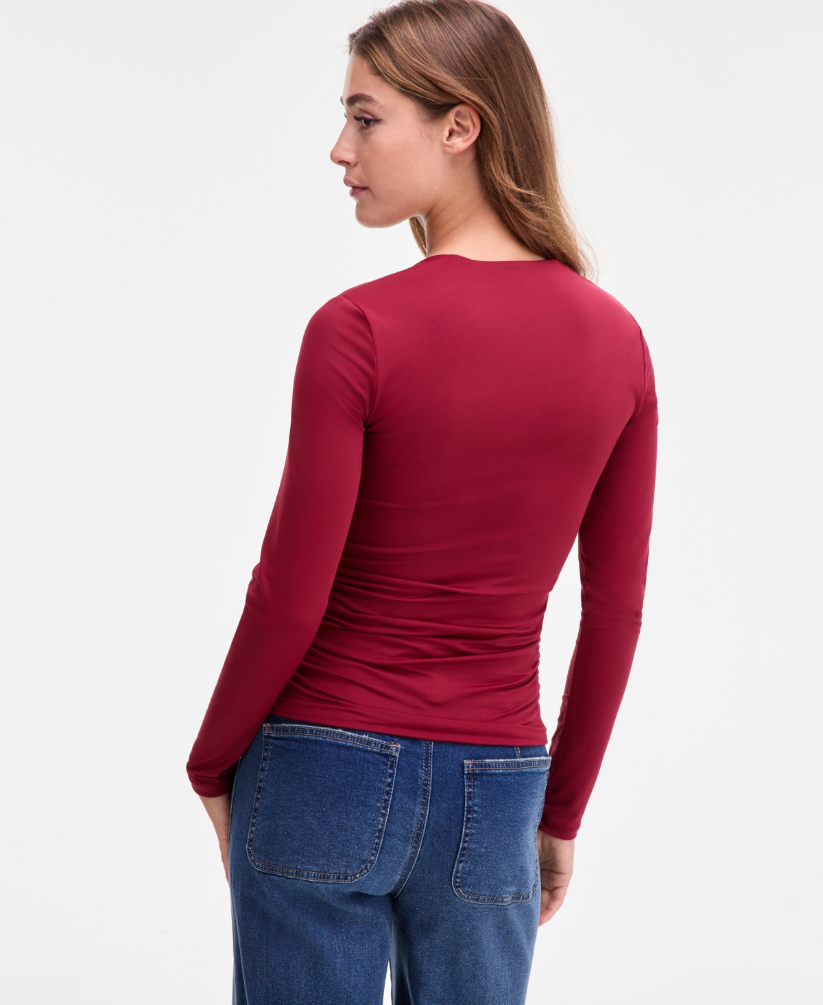 Bar Iii Women's Square-Neck Ruched Knit Top, Macy's Exclusive