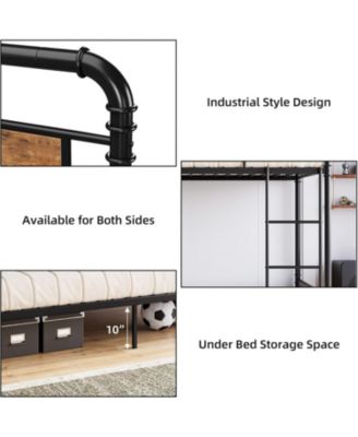 Twin Over Twin Metal Bunk Bed with High Guardrail and Ladder, Convertible Metal Bunk Beds for Kids/Teens/Adults,Easy Assembly, No Box Spring Needed，Vintage Black