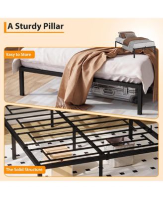 14 Inch Metal Queen Bed Frame with Rounded Corner, Heavy Duty Non-Slip Bed Frame with Steel Slats, No Box Spring Required Noise-Free Easy Assembly, 9-Leg Bed Base, Black