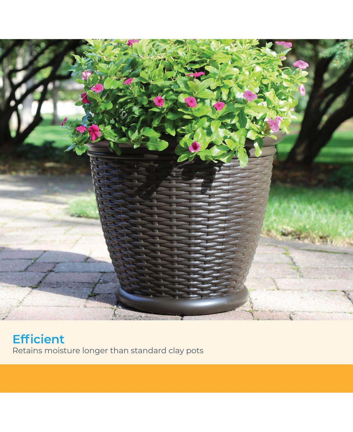 Suncast Willow 18" Plastic Decorative Wicker Patio Planter Pot, Java (3 Pack)