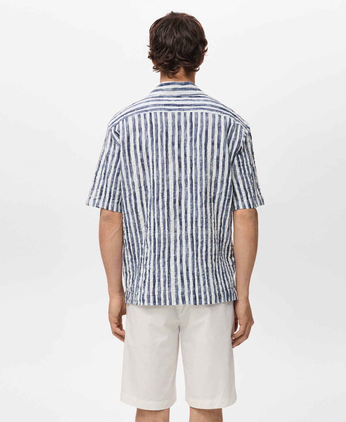 Mango Men's Short-Sleeved Striped Cotton Shirt