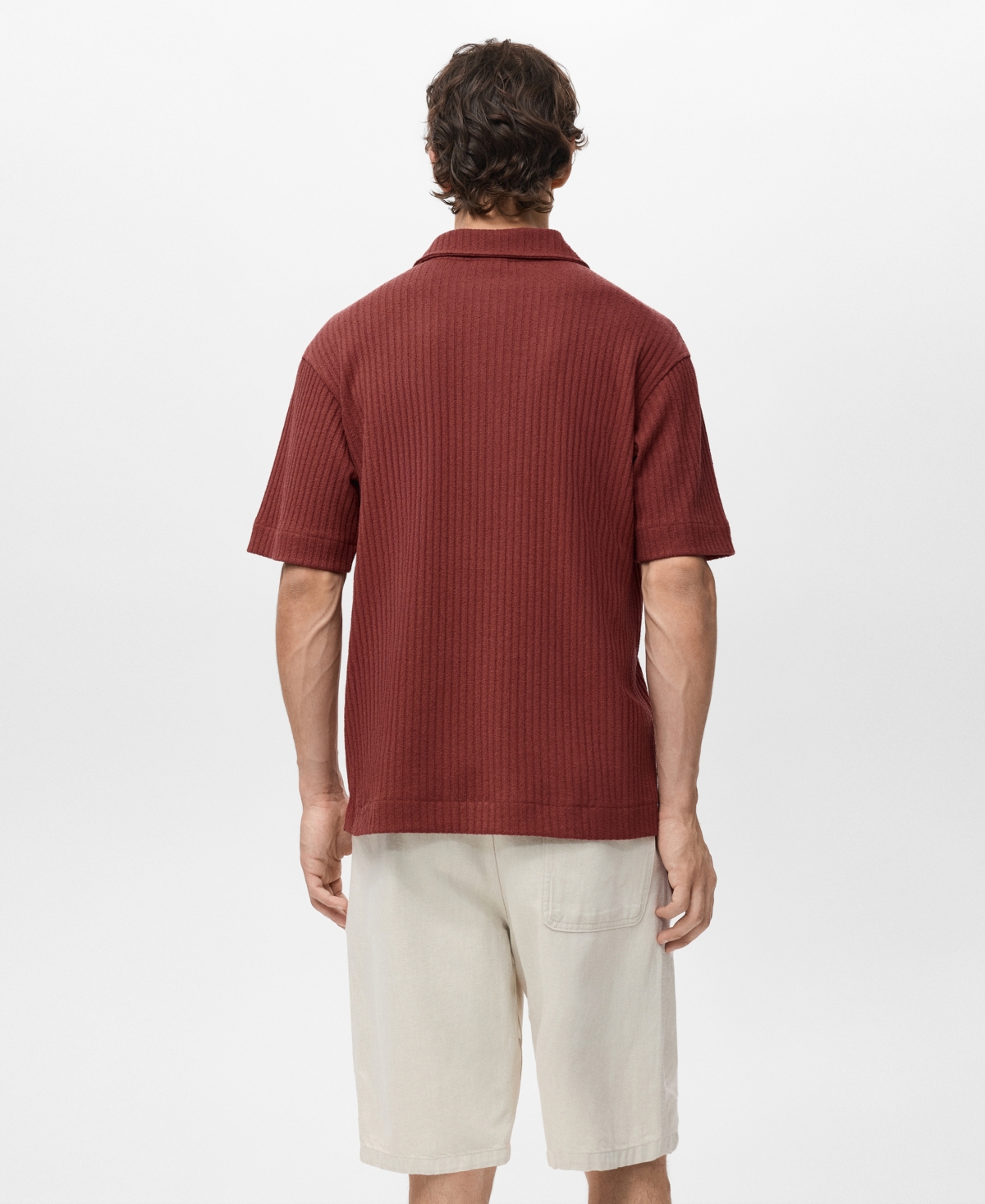 Mango Men's Textured Knitted Polo Shirt In Brown