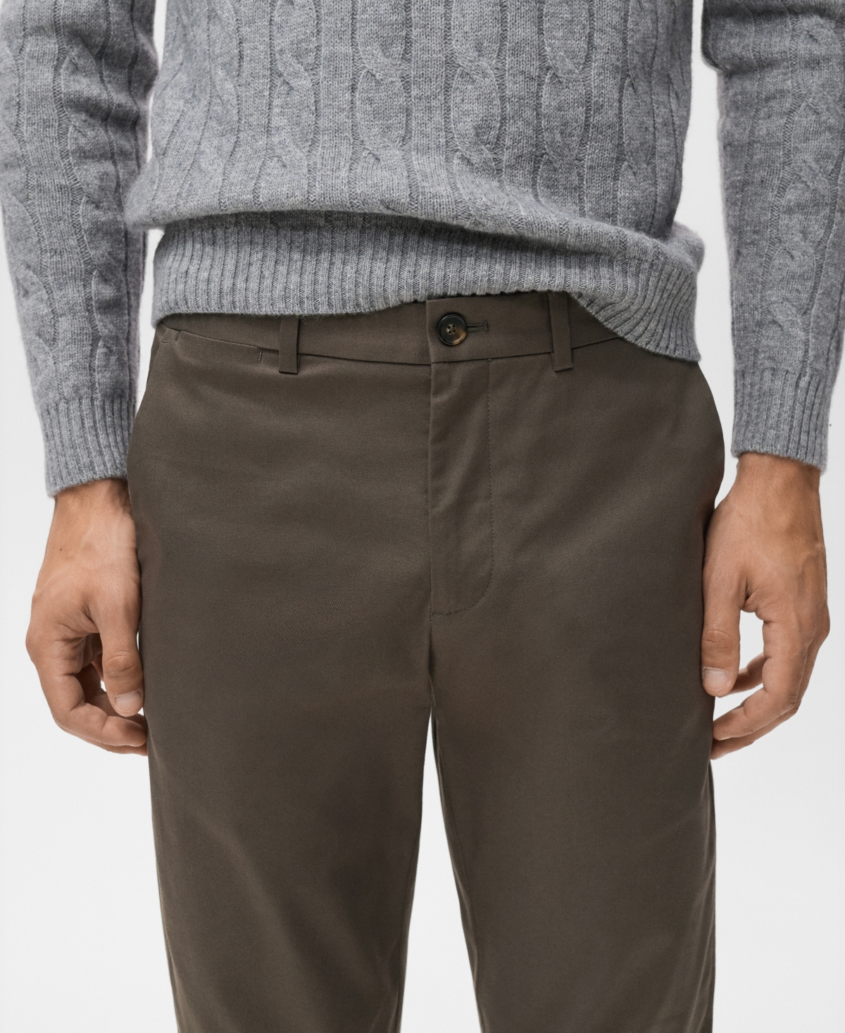 Mango Dublino Slim Fit Flat Front Stretch Stretch Chinos In Brown
